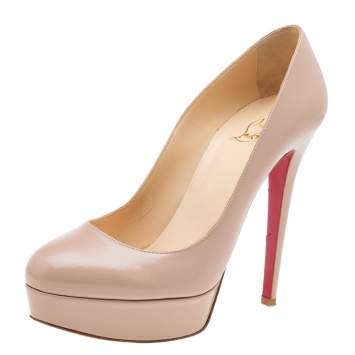 Pre Owned Christian Louboutin Beige Leather Bianca Platform Pumps Size 39