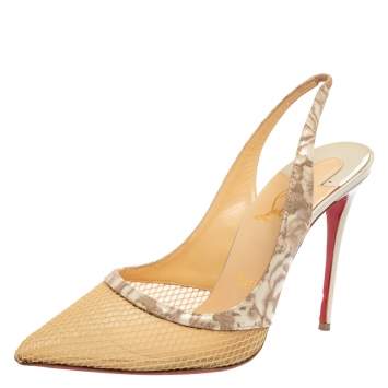 Pre Owned Christian Louboutin Tri-Color Mesh and Patent Leather Slingback Pumps Size 38.5