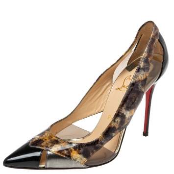 Pre Owned Christian Louboutin Black Patent Leather and PVC Galata Pumps Size 38.5