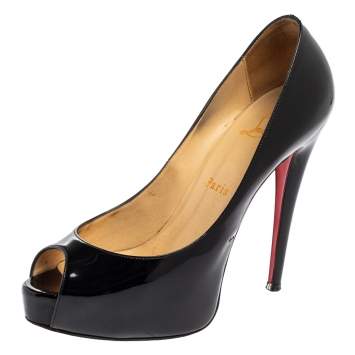 Pre Owned Christian Louboutin Black Patent Leather Very Prive Pumps Size 37.5
