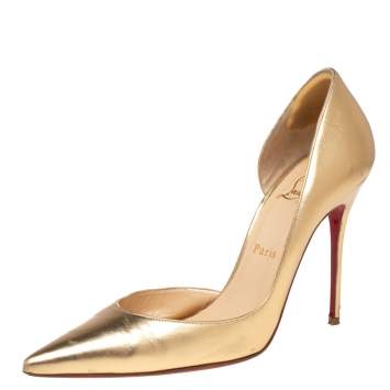 Pre Owned Christian Louboutin Gold Leather Iriza D'orsay Pumps Size 39