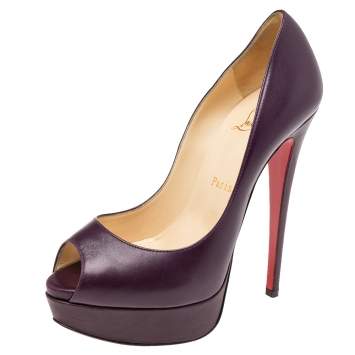 Pre Owned Christian Louboutin Purple Leather Lady Peep Toe Pumps Size 37