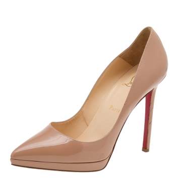 Pre Owned Christian Louboutin Beige Patent Leather Pigalle Plato Pointed Toe Pumps Size 39