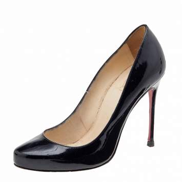 Pre Owned Christian Louboutin Black Patent Leather Simple Pumps Size 38