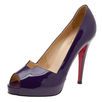 Pre Owned Christian Louboutin Purple Patent Leather Peep Toe Platform Pumps Size 39.5