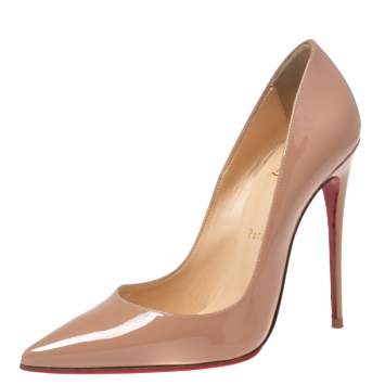 Pre Owned Christian Louboutin Beige Patent Leather So Kate Pumps Size 38