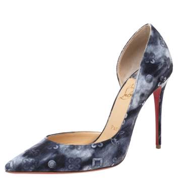 Pre Owned Christian Louboutin Tri-Color Printed Denim Iriza Pumps Size 38.5