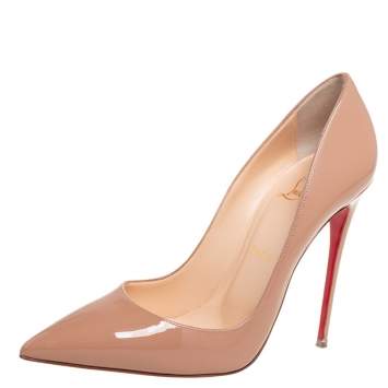 Pre Owned Christian Louboutin Nude Patent Leather So Kate Pumps Size 38.5