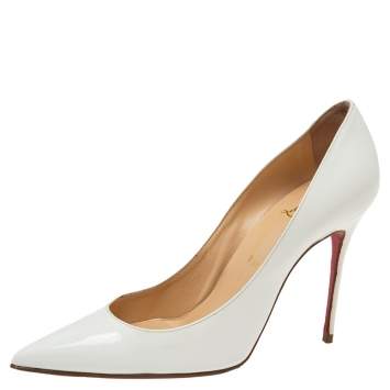 Pre Owned Christian Louboutin White Patent Leather Kate Pumps Size 39