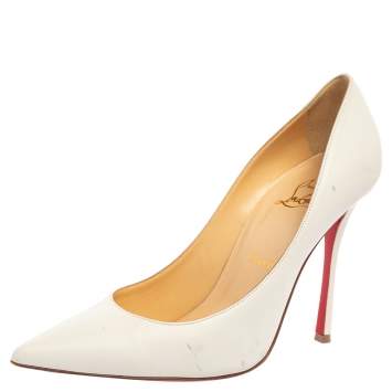 Pre Owned Christian Louboutin White Leather Kate Pumps Size 39
