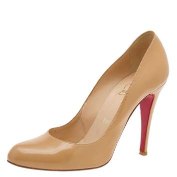 Pre Owned Christian Louboutin Beige Leather Simple Pumps Size 38.5