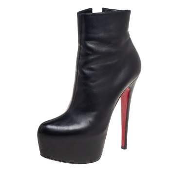 Pre Owned Christian Louboutin Black Leather Daffodile Ankle Booties Size 37