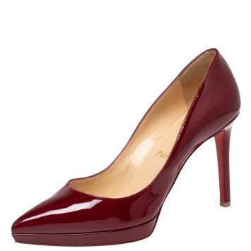Pre Owned Christian Louboutin Burdundy Patent Leather Pigalle Plato Pumps Size 37.5