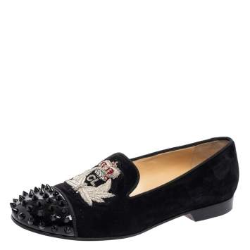 Pre Owned Christian Louboutin Black Suede Harvanana Spiked Smoking Slippers Size 38