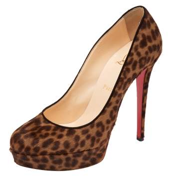 Pre Owned Christian Louboutin Brown Leopard Print Calf Hair Bianca Platform Pumps Size 41