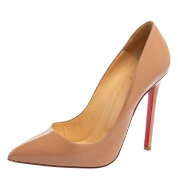 Pre Owned Christian Louboutin Beige Patent Leather Pigalle Pumps Size 40.5