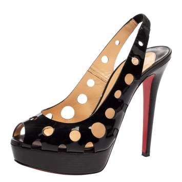 Pre Owned Christian Louboutin Black Patent Leather Ginza Slingback Pumps Size 37