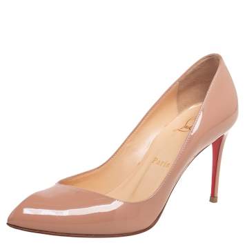 Pre Owned Christian Louboutin Beige Patent Leather Corneille Pointed-Toe Pumps Size 36