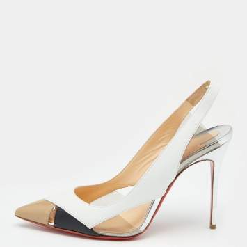 Pre Owned Christian Louboutin Multicolor Leather and PVC Air Chance Slingback Sandals Size 38