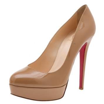 Pre Owned Christian Louboutin Beige Patent Leather Bianca Platform Pumps Size 40