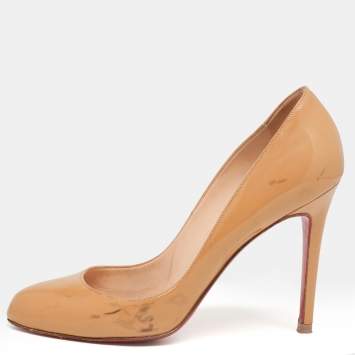 Pre Owned Christian Louboutin Beige Patent Leather Ron Ron Pumps Size 39