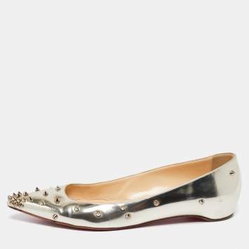 Pre Owned Christian Louboutin Light Gold Leather Degraspike Ballet Flats Size 41