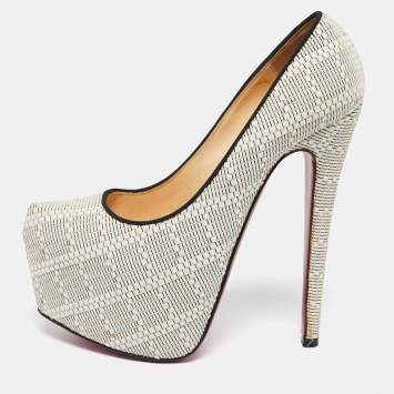 Christian Louboutin White/Black Raffia Daffodile Platform Pumps Size 36.5