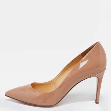 Pre Owned Christian Louboutin Beige Patent Leather Pigalle Pointed Toe Pumps Size 41
