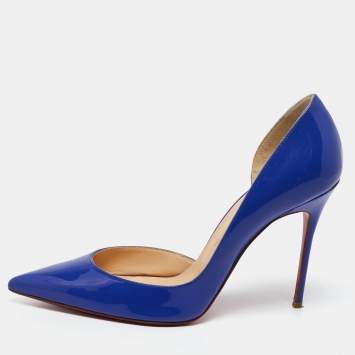 Pre Owned Christian Louboutin Blue Patent Leather Iriza  Pumps Size 38.5