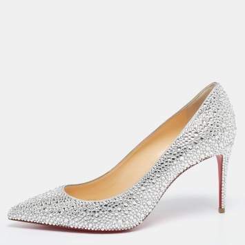 Pre Owned Christian Louboutin Silver Strass Leather Kate Pumps Size 38