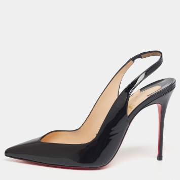 Pre Owned Christian Louboutin Black Patent Leather Fleuve Slingback Pumps Size 38
