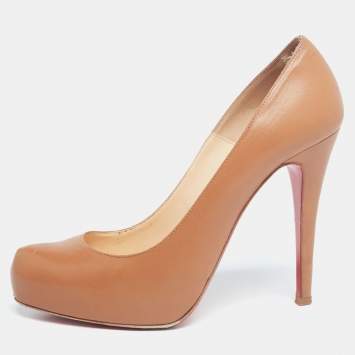Pre Owned Christian Louboutin Tan Leather Rolando Pumps Size 37.5