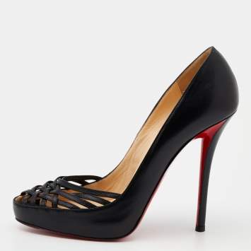 Pre Owned Christian Louboutin Black Leather Pumps Size 37.5