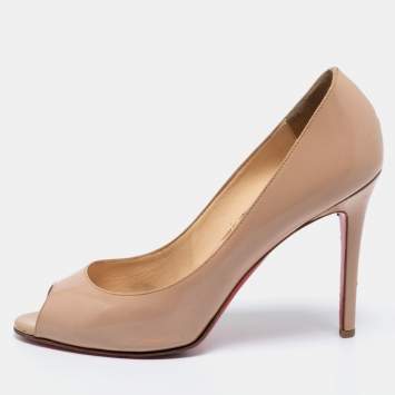 Pre Owned Christian Louboutin Beige Patent Leather Flo Pumps Size 39