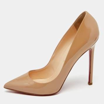 Pre Owned Christian Louboutin Beige Patent Leather Pigalle Pumps Size 38