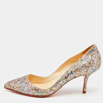 Pre Owned Christian Louboutin Multicolor Glitter Pigalle Pumps Size 40