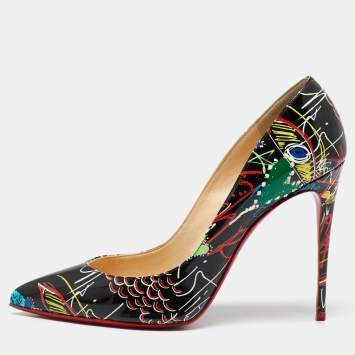 Pre Owned Christian Louboutin Black Printed Patent Leather Pigalle Follies Size 40.5