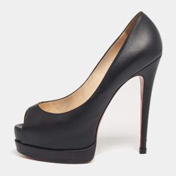 Pre Owned Christian Louboutin Black Leather Palais Royal Pumps Size 38.5