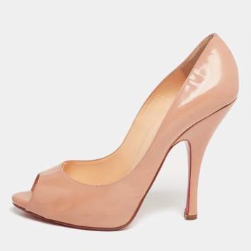 Pre Owned Christian Louboutin Beige Patent Leather Maryl Peep-Toe Pumps Size 39 