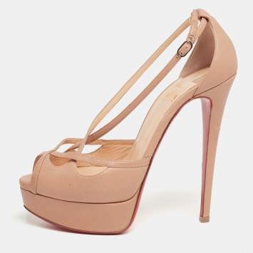Pre Owned Christian Louboutin Beige Leather Madalena Sandals Size 37.5