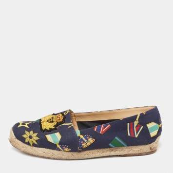 Pre Owned Christian Louboutin  Multicolor Canvas Galia Espadrille Flats Size 38