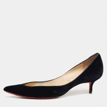 Pre Owned Christian Louboutin Black Velvet Kitten Heel Pumps Size 40