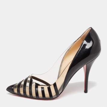 Pre Owned Christian Louboutin Black Patent Leather and PVC Pivichic Pumps Size 37