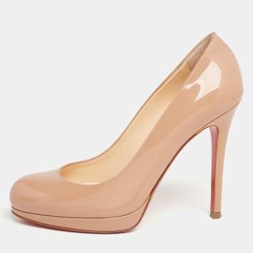 Pre Owned Christian Louboutin Beige Patent Leather New Simple Pumps Size 35