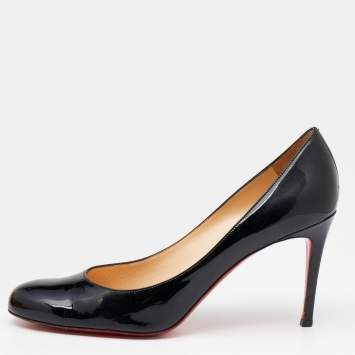 Pre Owned Christian Louboutin Black Patent Leather Simple Pumps Size 39.5