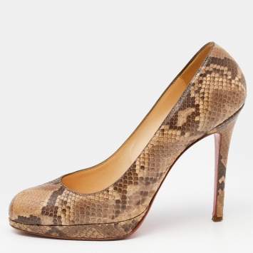 Pre Owned Christian Louboutin Brown/Beige Python Leather New Simple Platform Pumps Size 38.5