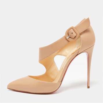 Pre Owned Christian Louboutin Beige Leather Sharpeta Pointed-Toe Pumps Size 40