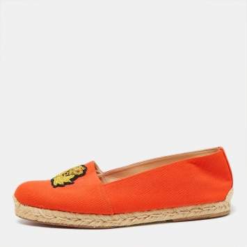 Pre Owned Christian Louboutin Orange Canvas Gala Embroidered Crest Flat Espadrilles Size 40