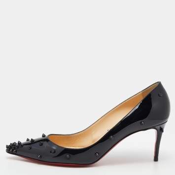 Pre Owned Christian Louboutin Black Patent Leather Diamond Spike Pumps Size 41