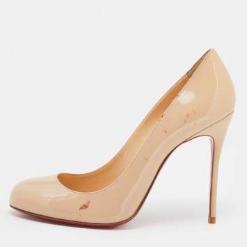 Pre Owned Christian Louboutin Beige Patent Leather Fifi Pumps Size 37